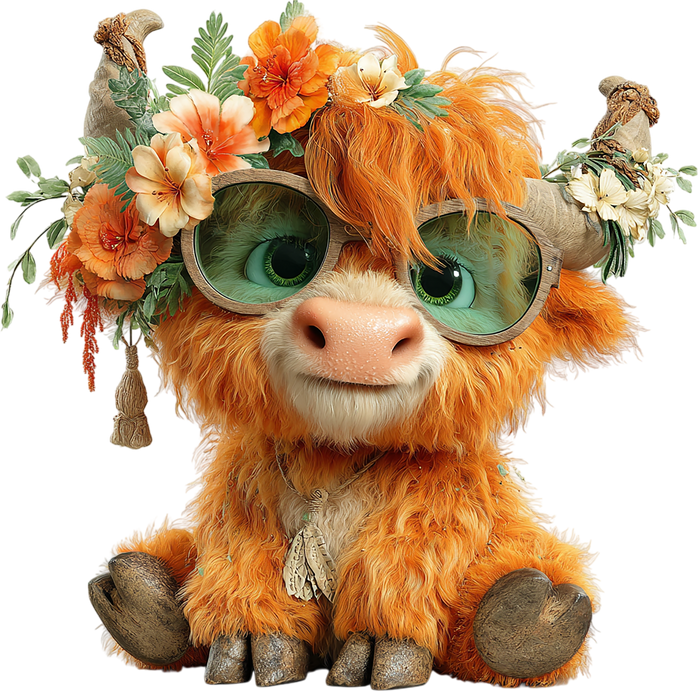 20 Whimsical Summer Highland Cow PNG Clipart Bundle