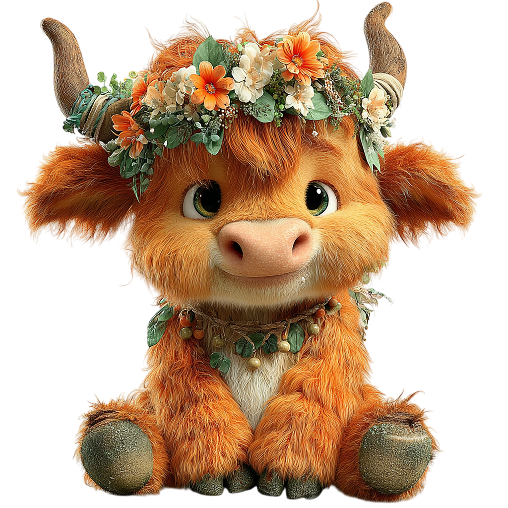 20 Whimsical Summer Highland Cow PNG Clipart Bundle