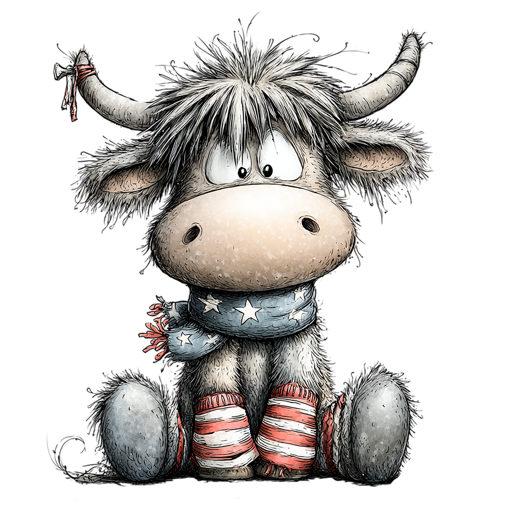 17 Highland Cow 4th Of July PNG Bundle