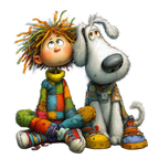 16 Quirky Puppy With Boy PNG Clipart Bundle