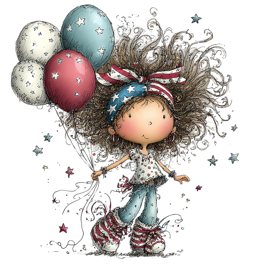 16 Whimsical 4th Of July Girls PNG Clipart Bundle