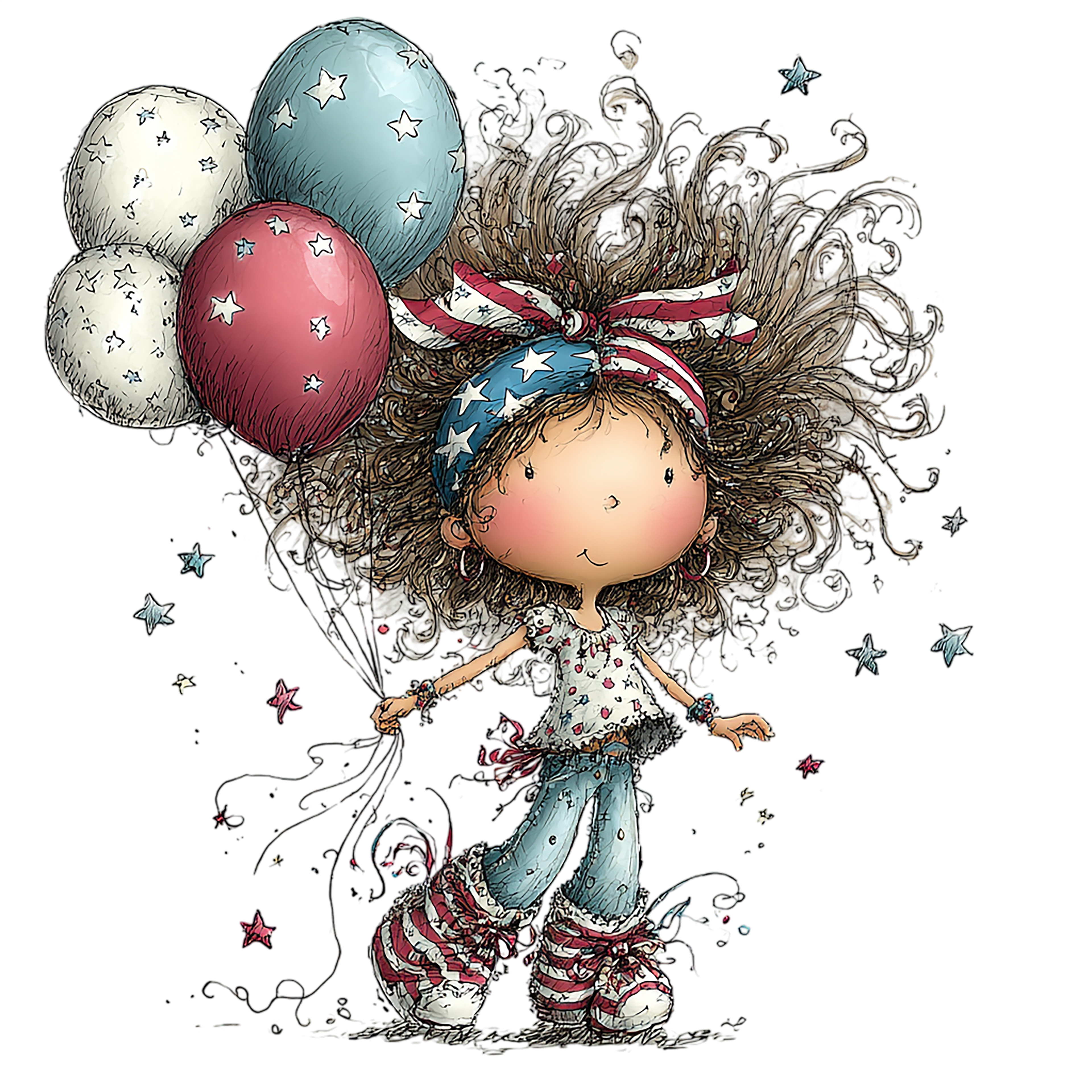 16 Whimsical 4th Of July Girls PNG Clipart Bundle