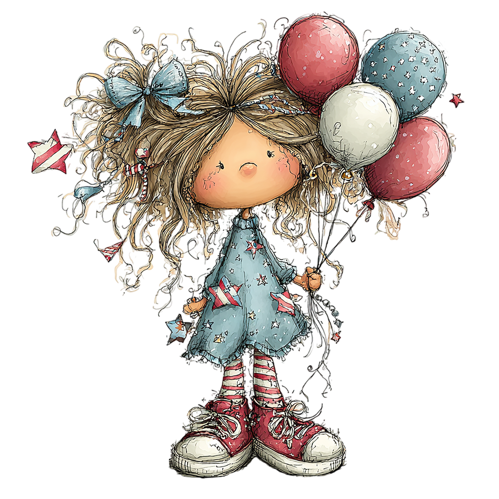 16 Whimsical 4th Of July Girls PNG Clipart Bundle