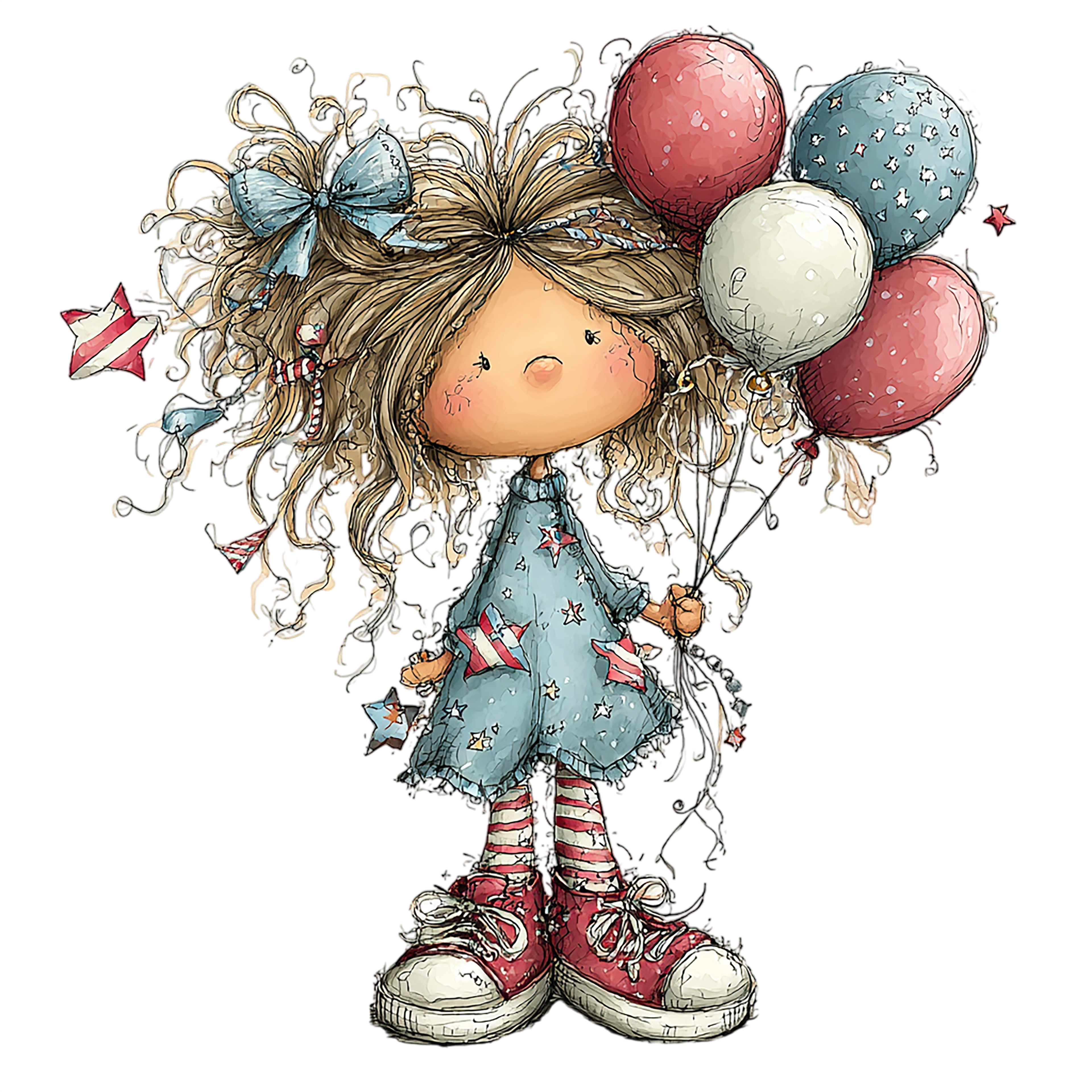 16 Whimsical 4th Of July Girls PNG Clipart Bundle