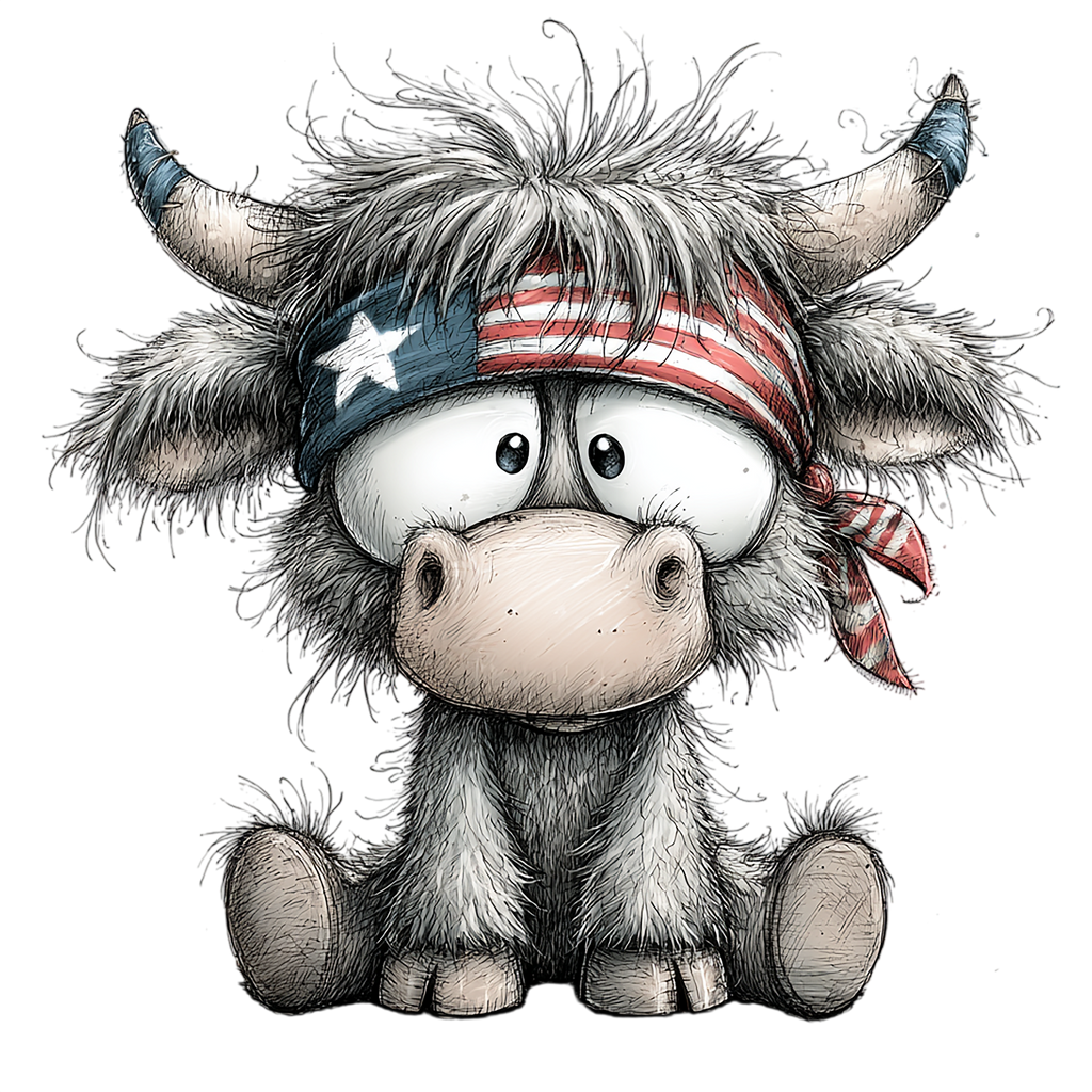 17 Highland Cow 4th Of July PNG Bundle