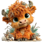 20 Whimsical Summer Highland Cow PNG Clipart Bundle