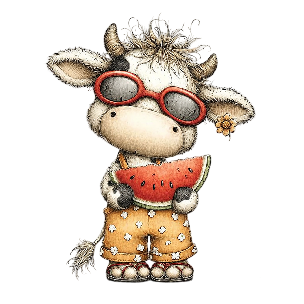 20 Watercolor Summer Cow PNG Clipart