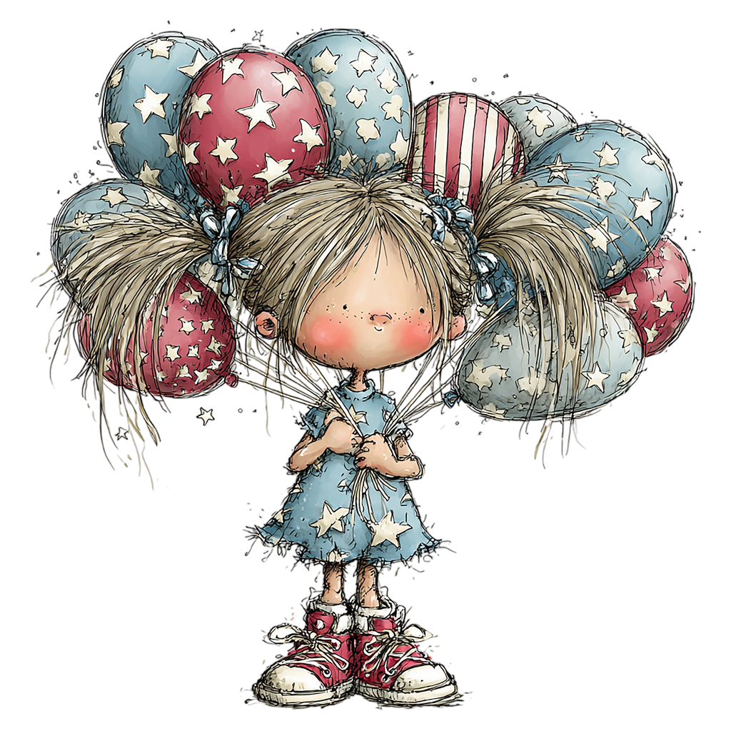 16 Whimsical 4th Of July Girls PNG Clipart Bundle