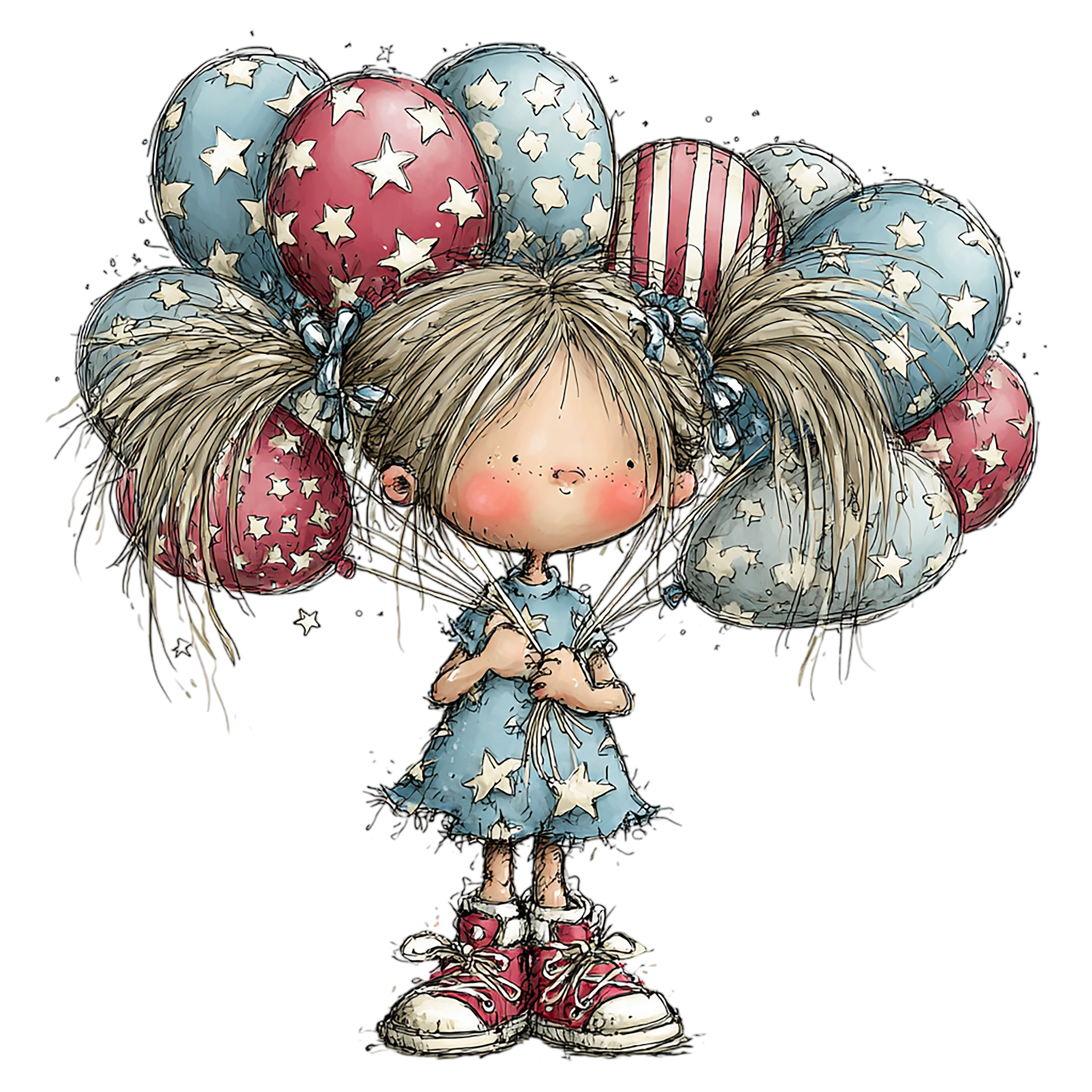 16 Whimsical 4th Of July Girls PNG Clipart Bundle