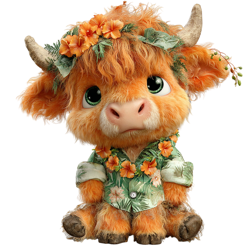 20 Whimsical Summer Highland Cow PNG Clipart Bundle