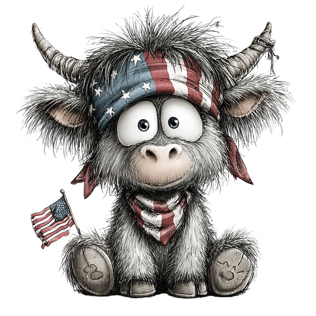 17 Highland Cow 4th Of July PNG Bundle