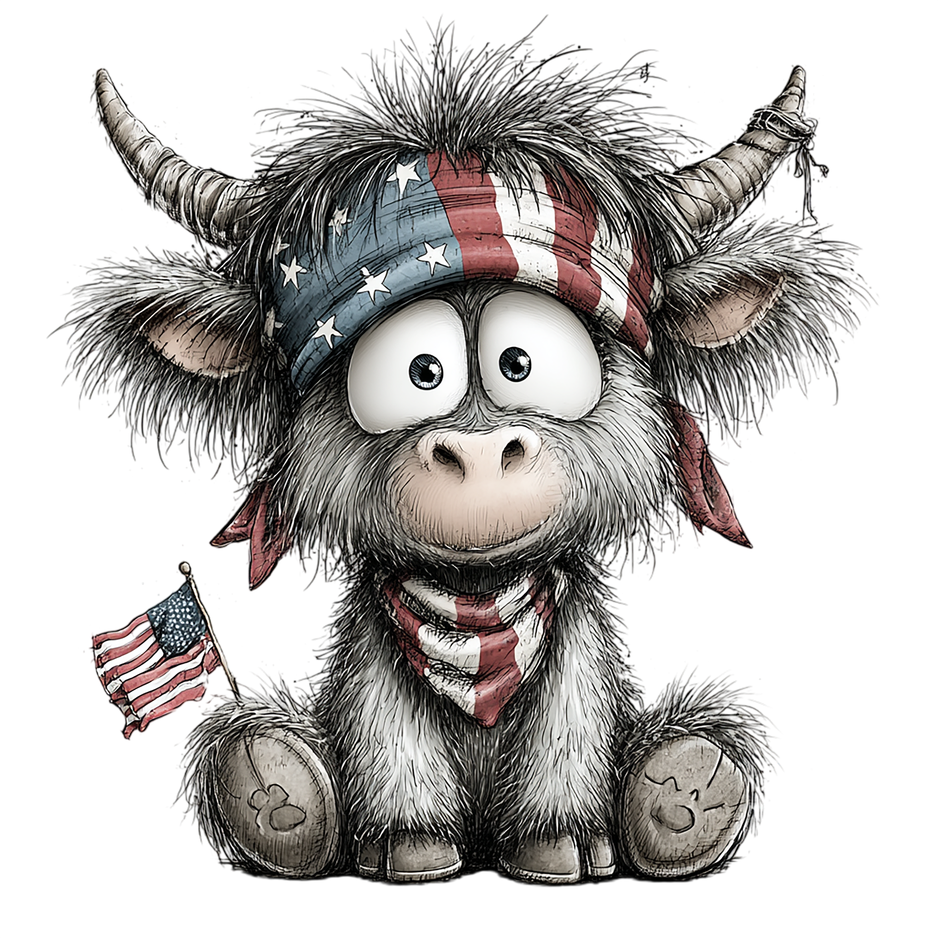 17 Highland Cow 4th Of July PNG Bundle