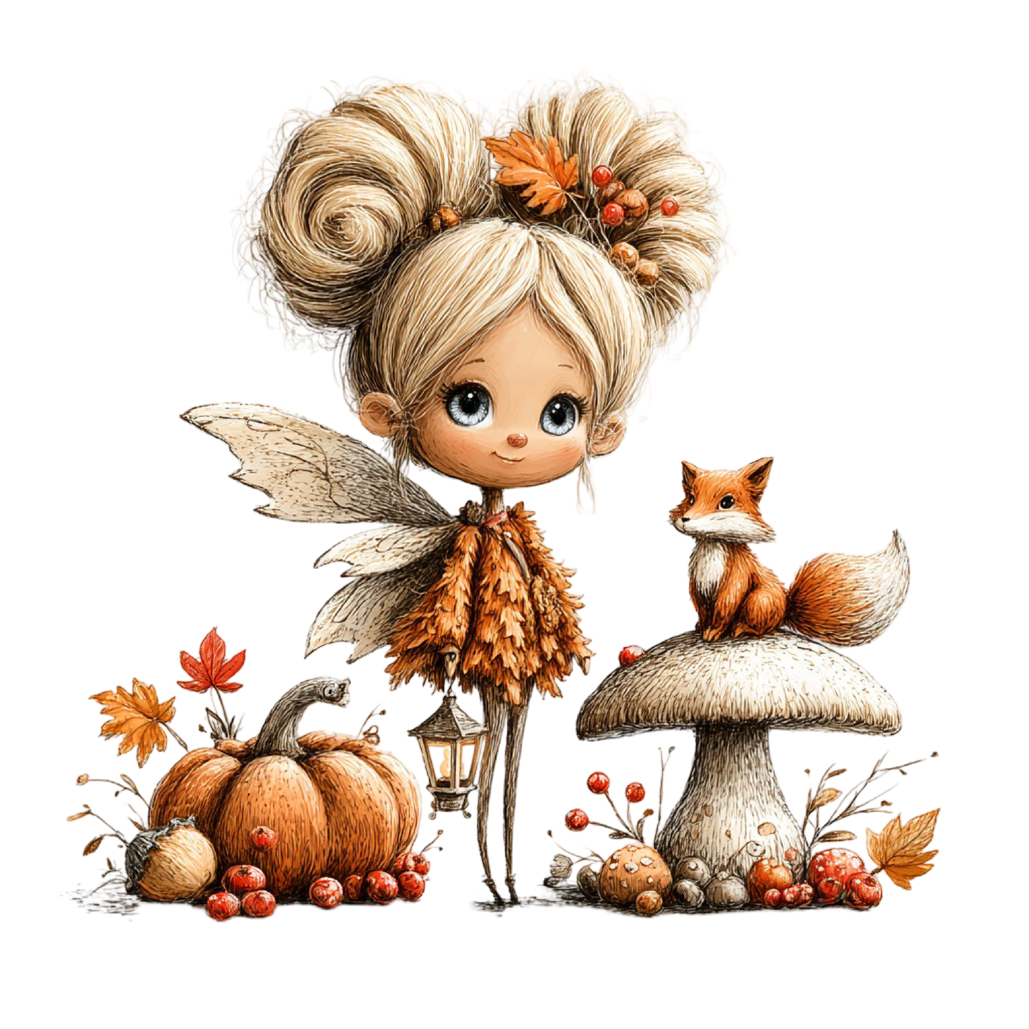 33 Autumn Forest Fairy Girl PNG Clipart Bundle