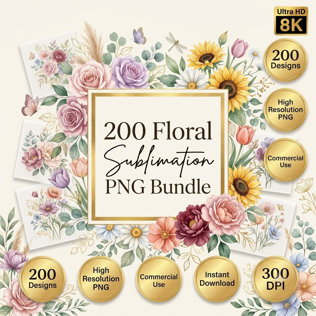 200 Wild Flowers Clipart Huge Bundle | Watercolor Floral PNG Bundle | Transparent PNG Flowers | Botanical Clipart | Instant Download Floral Sublimation PNG Bundle