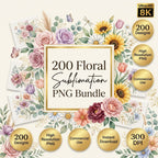 200 Wild Flowers Clipart Huge Bundle | Watercolor Floral PNG Bundle | Transparent PNG Flowers | Botanical Clipart | Instant Download Floral Sublimation PNG Bundle