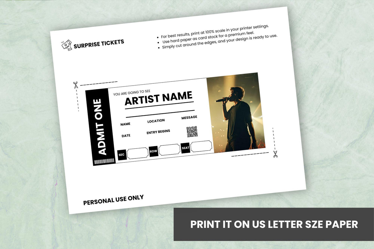 Editable Concert Ticket Template | Music Gift Voucher | Surprise Event Pass | Canva Printable PDF