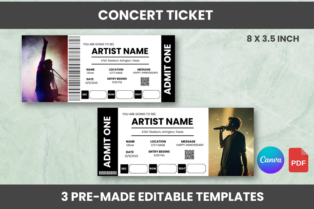 Editable Concert Ticket Template | Music Gift Voucher | Surprise Event Pass | Canva Printable PDF