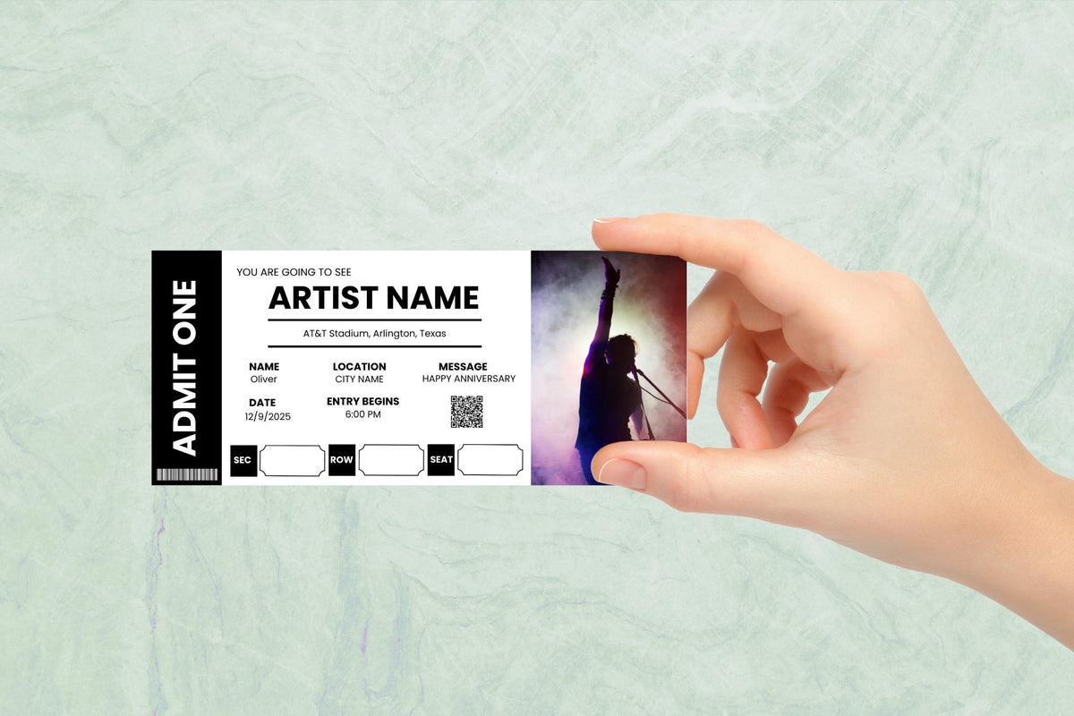 Editable Concert Ticket Template | Music Gift Voucher | Surprise Event Pass | Canva Printable PDF
