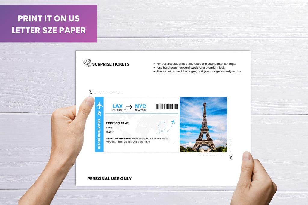 Editable Boarding Pass Template • Surprise Vacation Reveal (Digital Download)