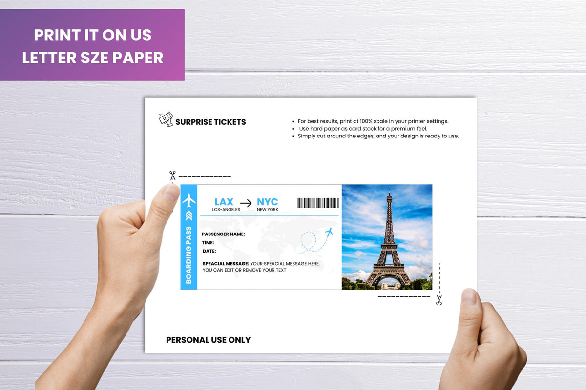 Editable Boarding Pass Template • Surprise Vacation Reveal (Digital Download)