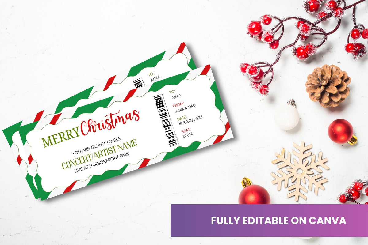 Editable Christmas Gift Ticket Template • Concert Surprise (PDF)