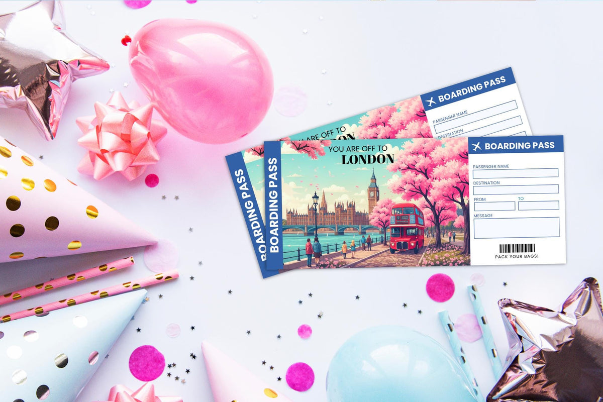 London Trip Ticket Template | Editable Boarding Pass (Canva PDF)