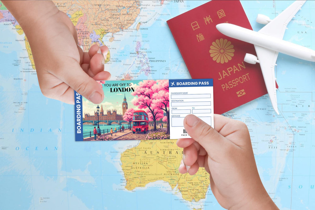 London Trip Ticket Template | Editable Boarding Pass (Canva PDF)