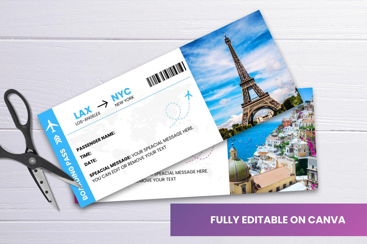 Editable Boarding Pass Template • Surprise Vacation Reveal (Digital Download)