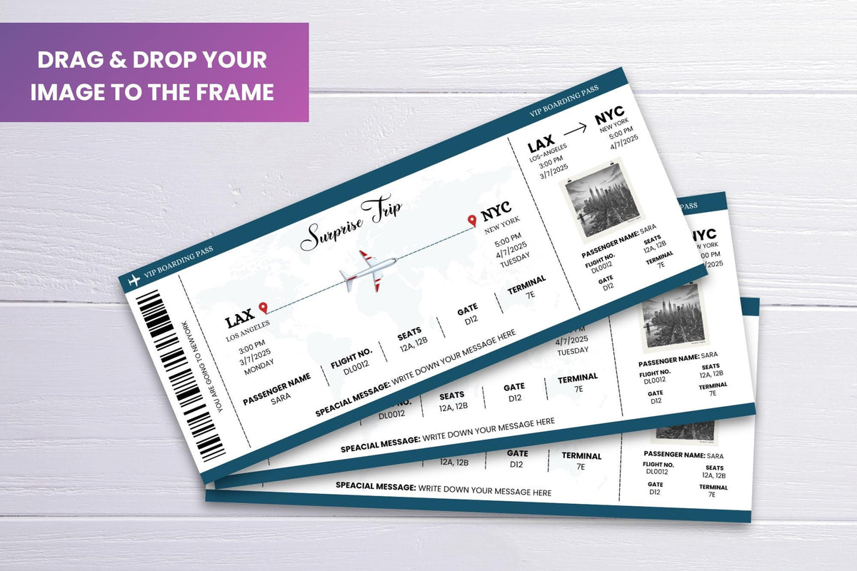 Editable Boarding Pass Template • Surprise Trip Ticket (Digital Download)