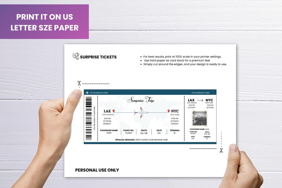 Editable Boarding Pass Template • Surprise Trip Ticket (Digital Download)