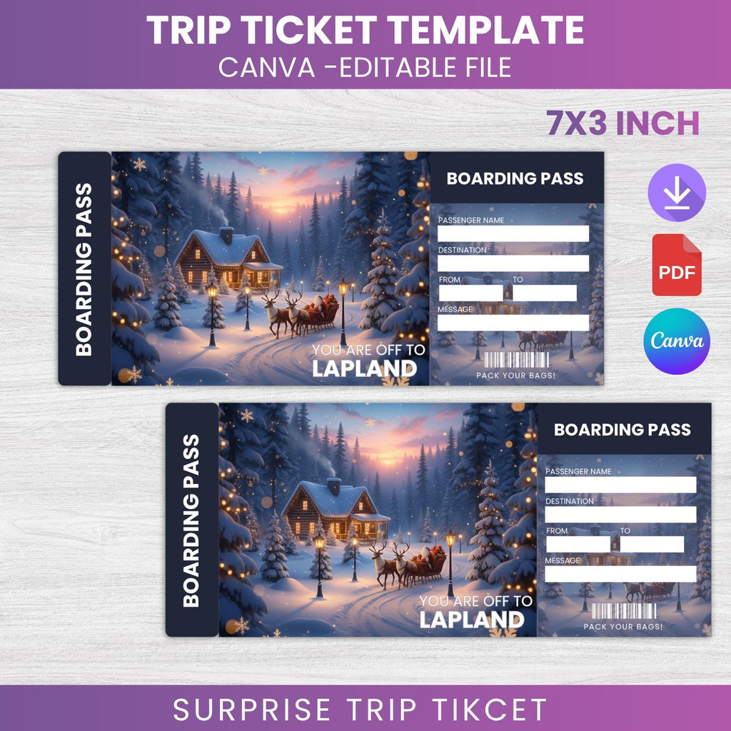 Editable Lapland Trip Ticket Template, Christmas Vacation Reveal (Digital Download)