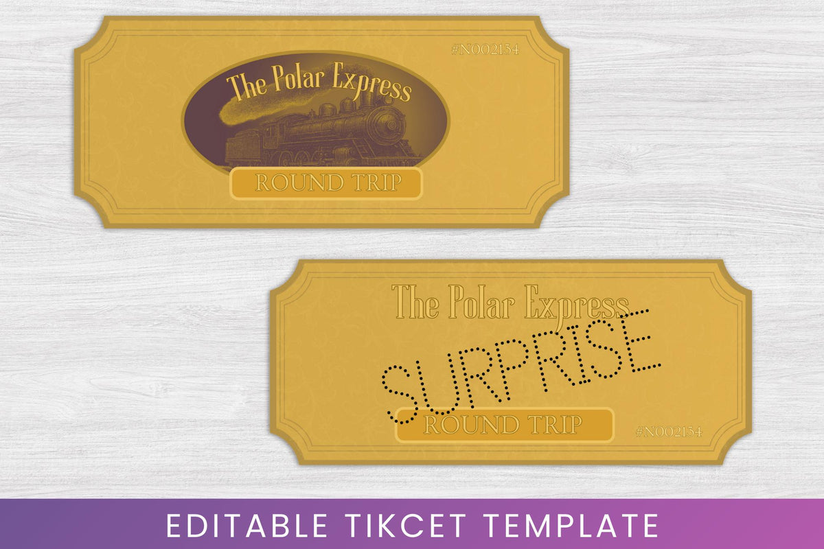 Editable Christmas Train Ticket & Letter, Golden Surprise (Canva, PDF)