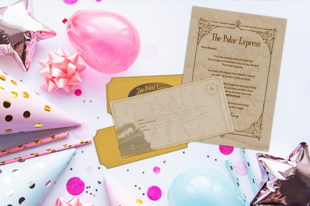 Editable Christmas Train Ticket & Letter, Golden Surprise (Canva, PDF)