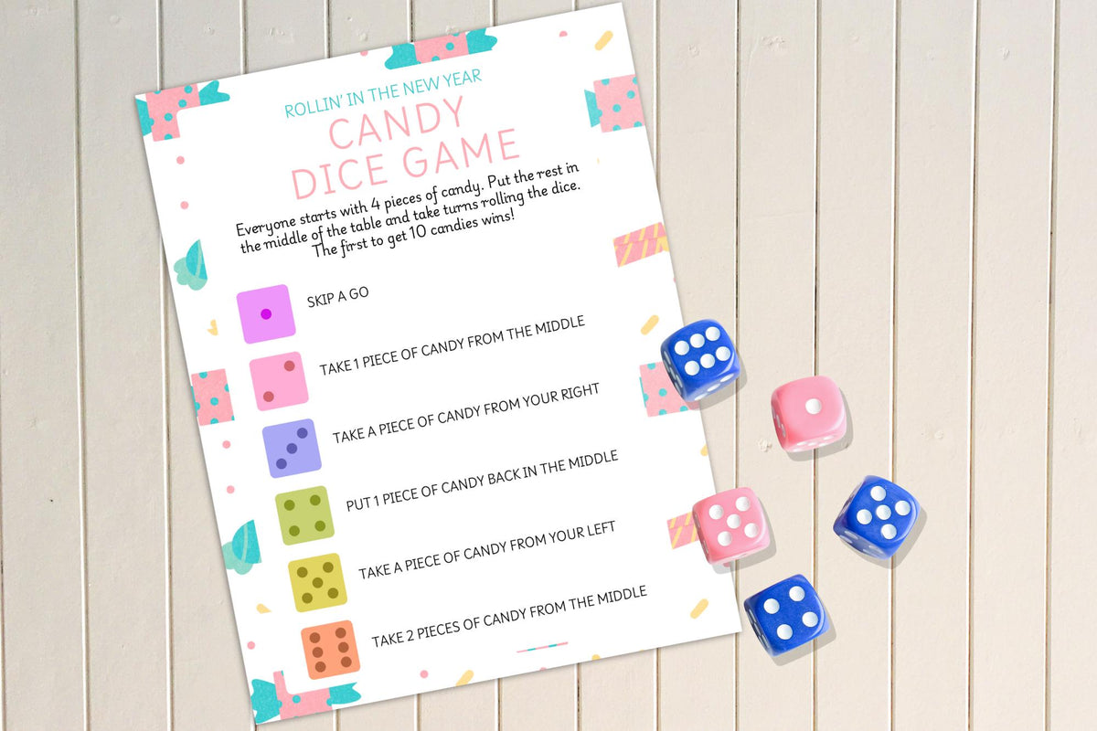 Candy Dice Game Printable, Kids Party Game, Canva Editable