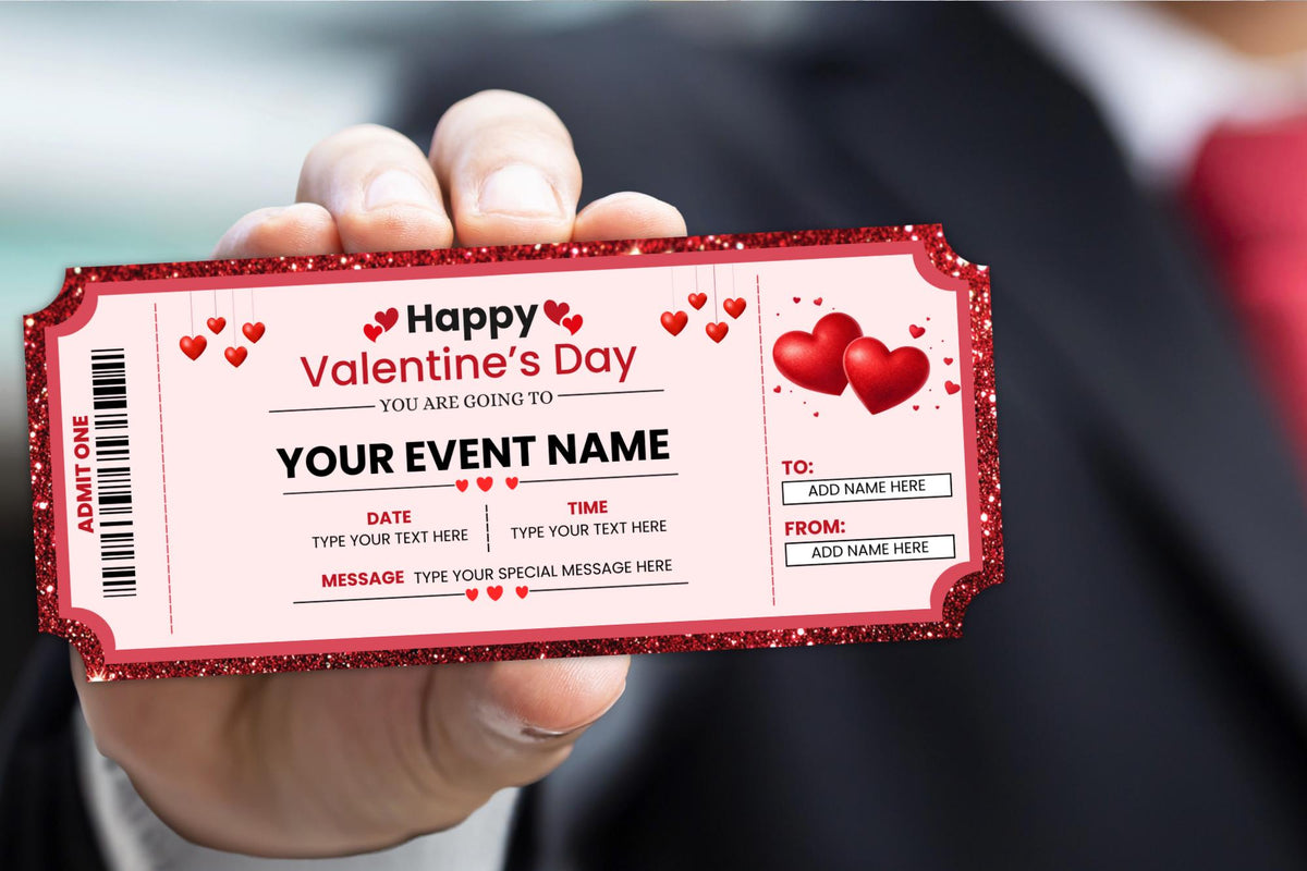 Valentine's Day Surprise Ticket Template, Editable Canva Invite (Digital Download)