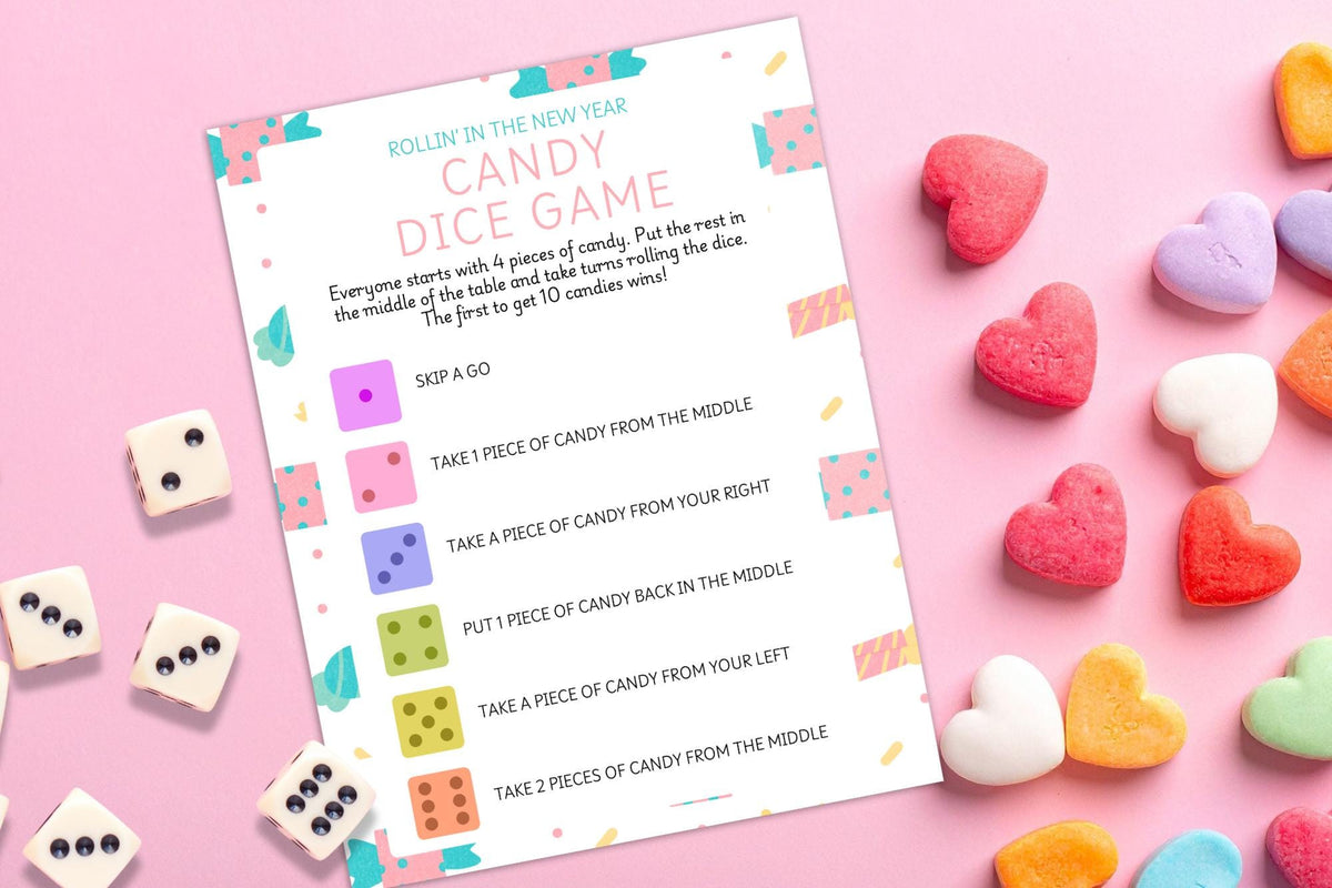 Candy Dice Game Printable, Kids Party Game, Canva Editable