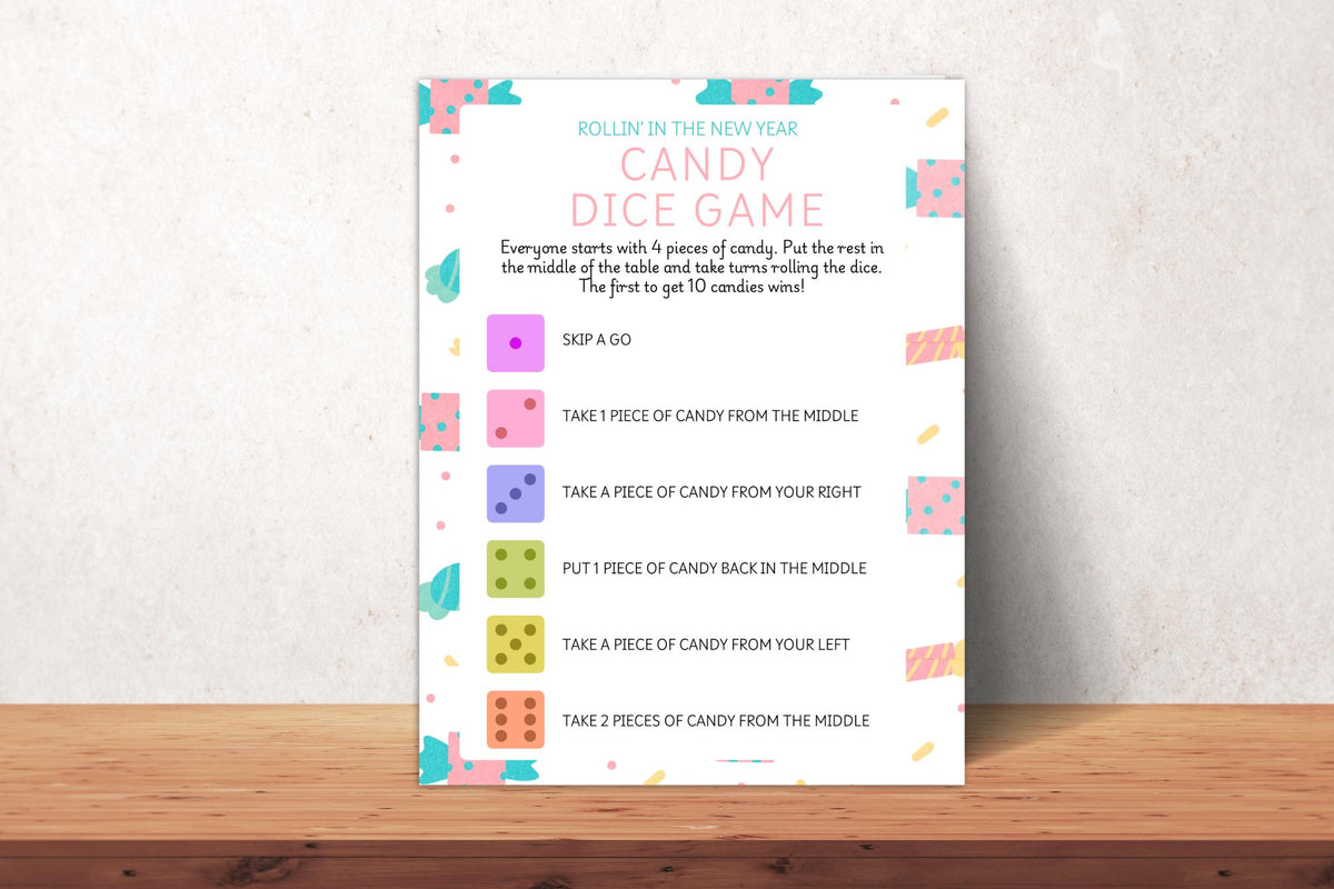 Candy Dice Game Printable, Kids Party Game, Canva Editable