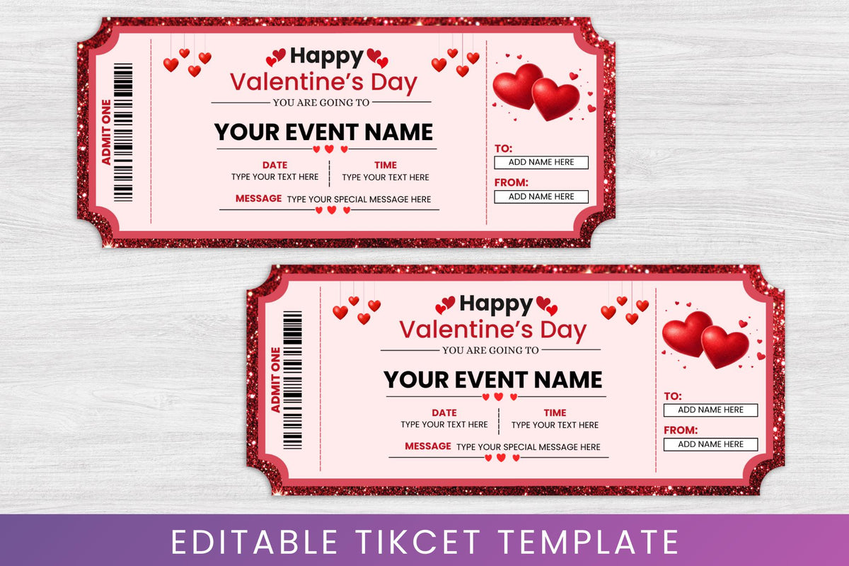 Valentine's Day Surprise Ticket Template, Editable Canva Invite (Digital Download)