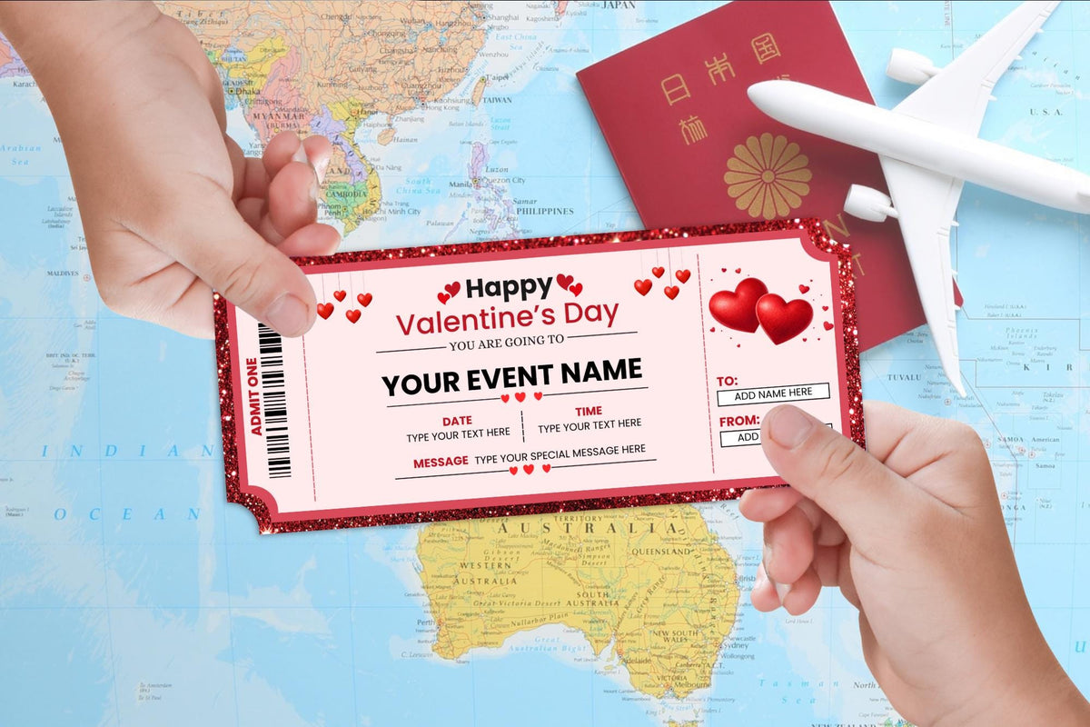 Valentine's Day Surprise Ticket Template, Editable Canva Invite (Digital Download)