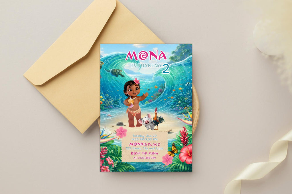 Tropical Baby Girl Birthday Invitation, Hawaiian Luau Party Invite (Editable Canva Template)