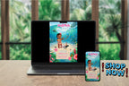 Tropical Baby Girl Birthday Invitation, Hawaiian Luau Party Invite (Editable Canva Template)