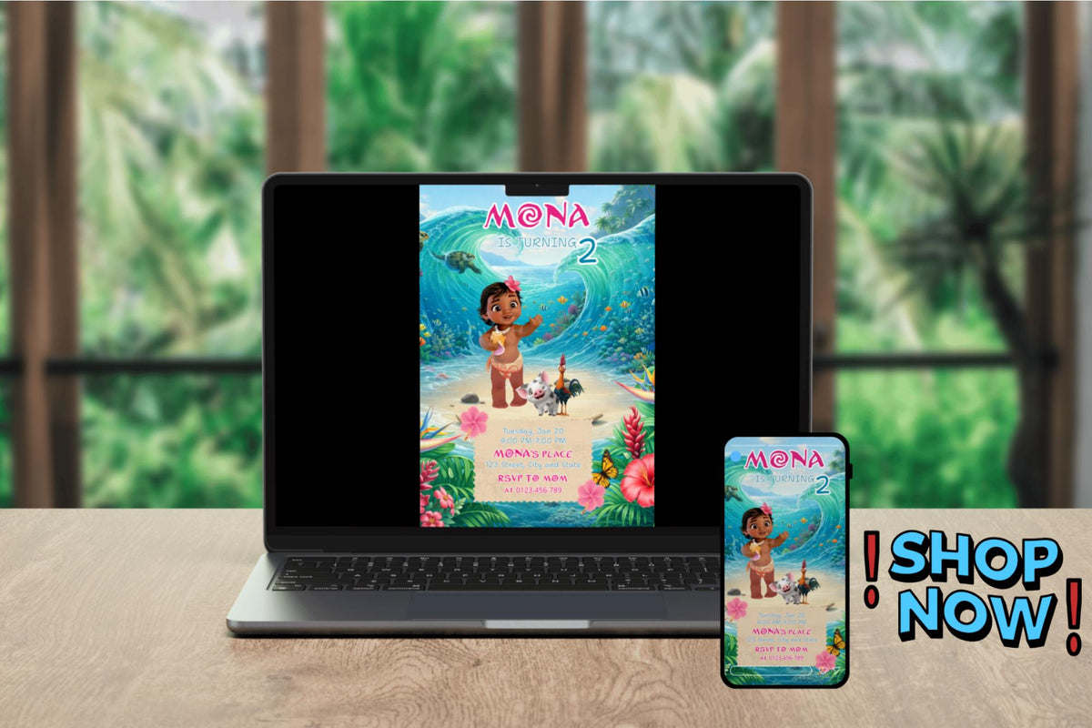 Tropical Baby Girl Birthday Invitation, Hawaiian Luau Party Invite (Editable Canva Template)