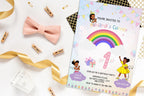 Rainbow First Birthday Invitation, Girl Party, Canva Editable (5x7 Printable Card)