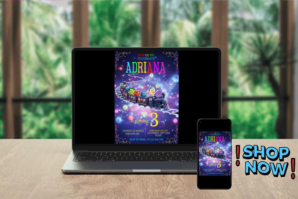 Space Train Birthday Invitation, Galaxy Party, Editable Canva Template (Digital Download 5x7 PDF PNG
