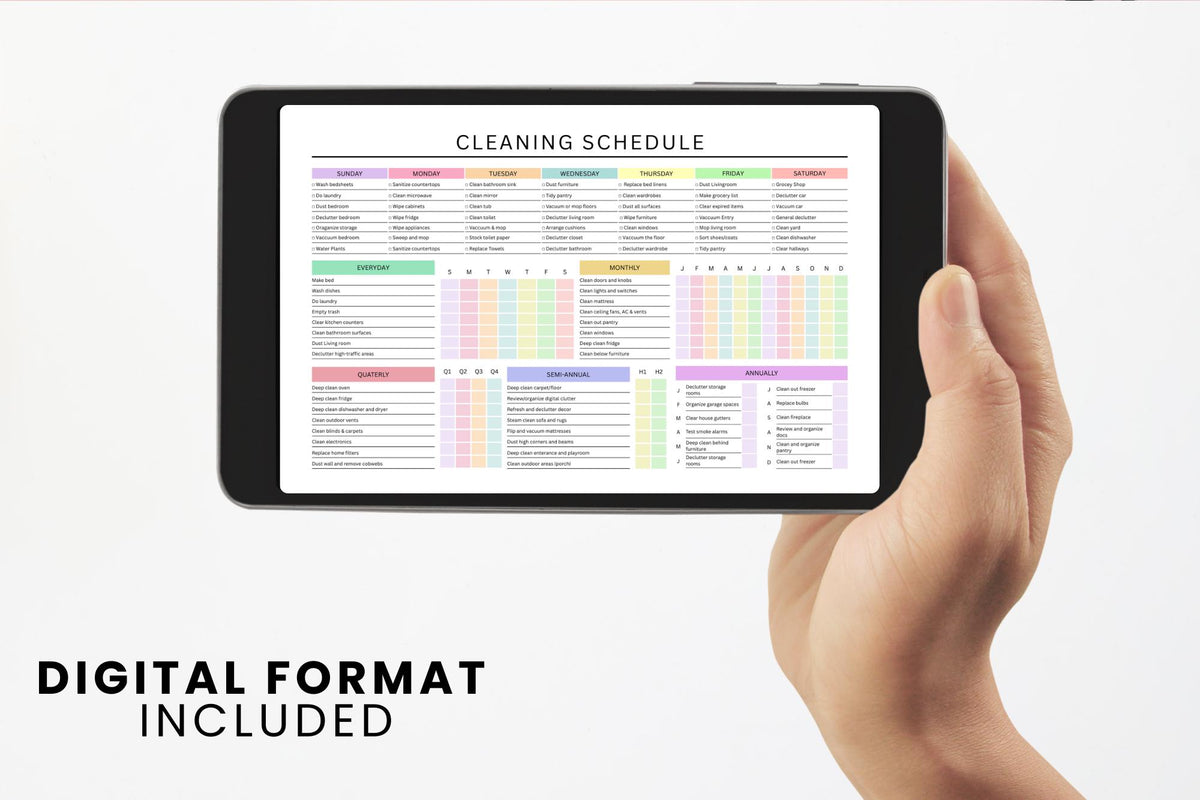 Cleaning Schedule Planner, Daily Weekly Monthly, Blank Pre-Filled (Digital Download)