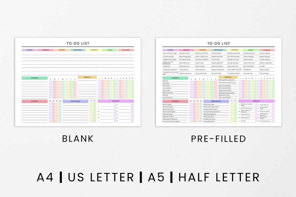 To-Do List Printable Planner, ADHD Task Tracker, Colorful PDF Checklist Daily Weekly Monthly Annual