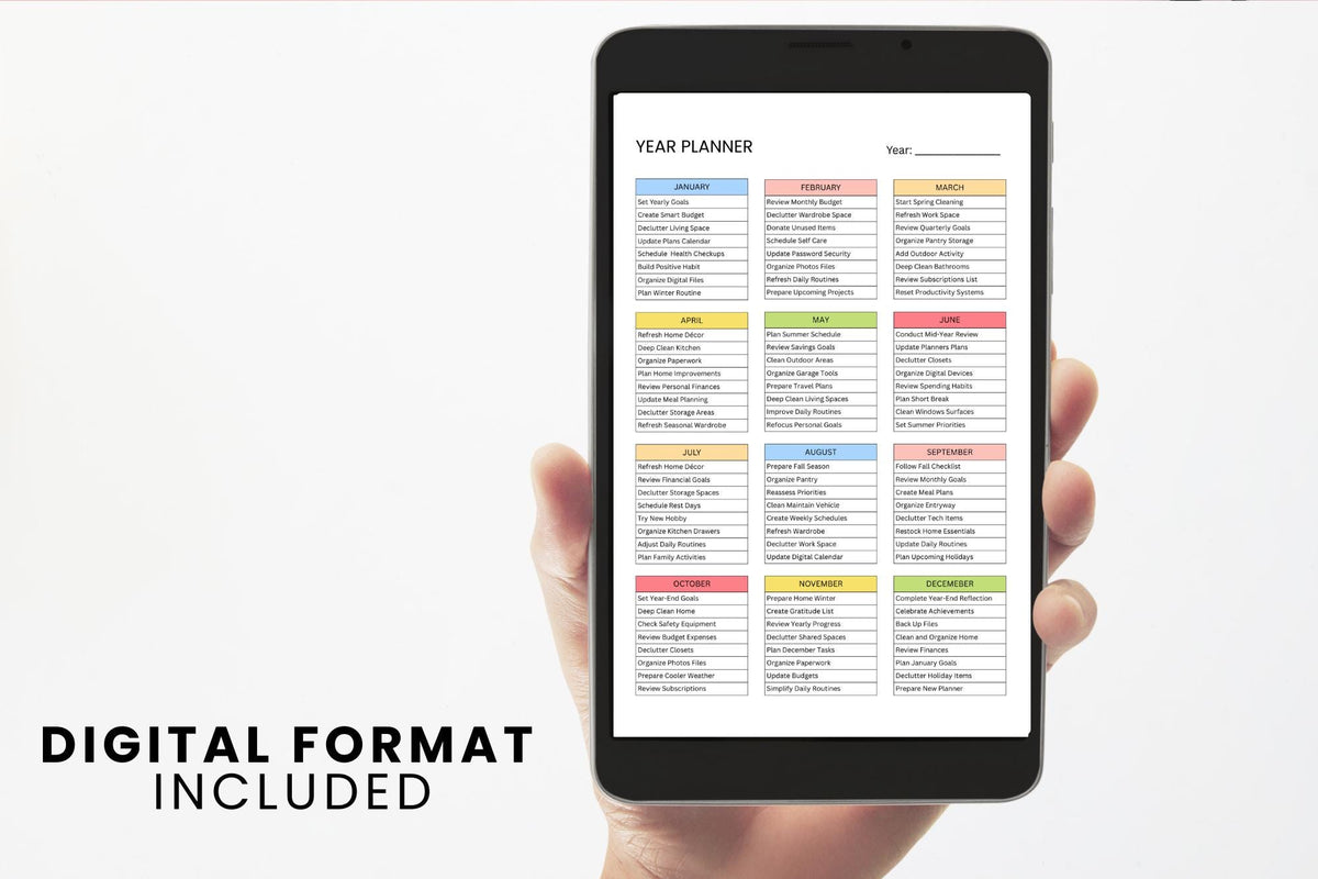 Year Planner Printable | Canva Editable, Undated (A4/A5/Letter Sizes) (Digital Download)