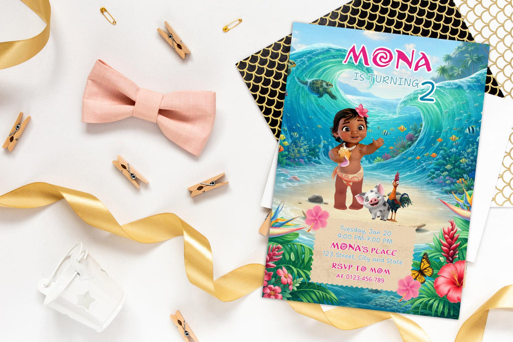 Tropical Baby Girl Birthday Invitation, Hawaiian Luau Party Invite (Editable Canva Template)