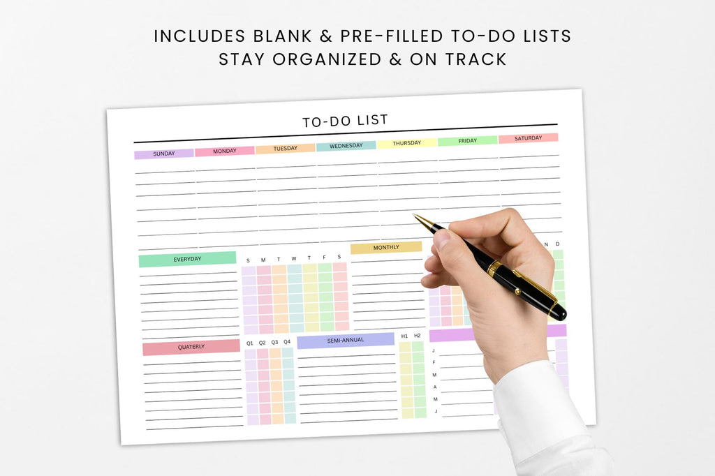 To-Do List Printable Planner, ADHD Task Tracker, Colorful PDF Checklist Daily Weekly Monthly Annual