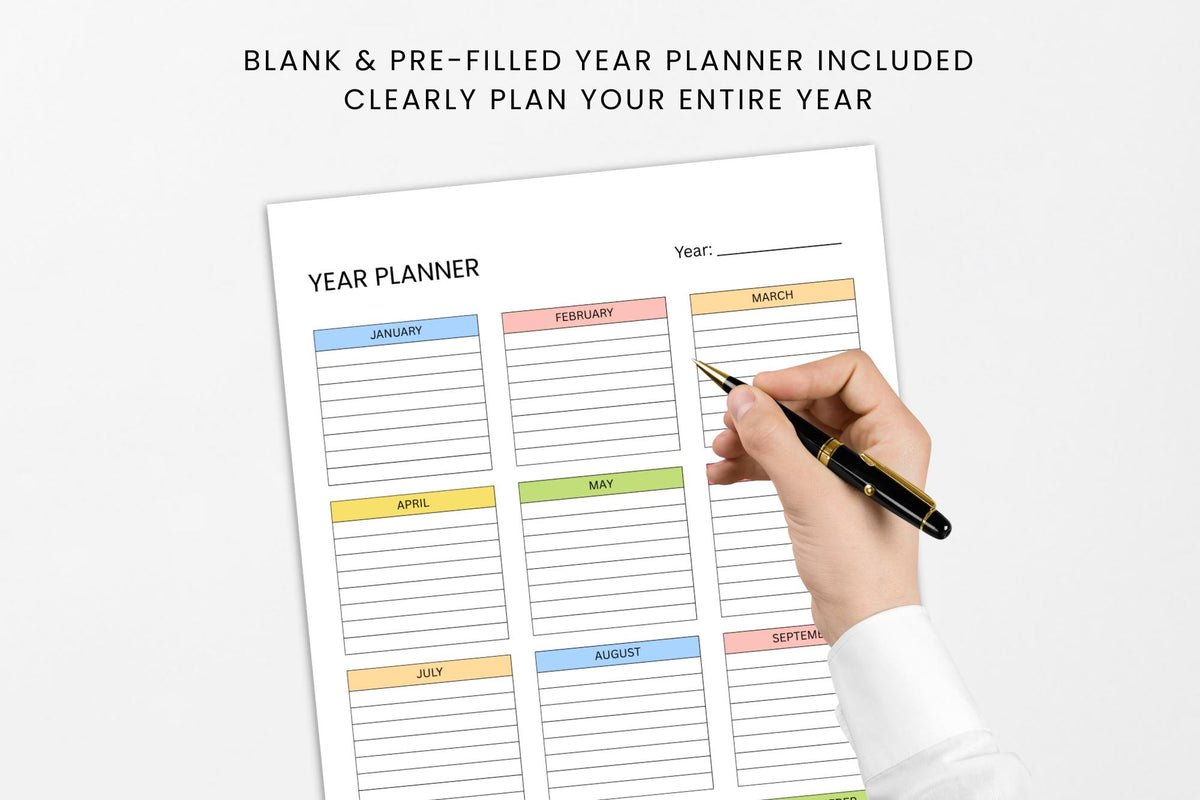Year Planner Printable | Canva Editable, Undated (A4/A5/Letter Sizes) (Digital Download)